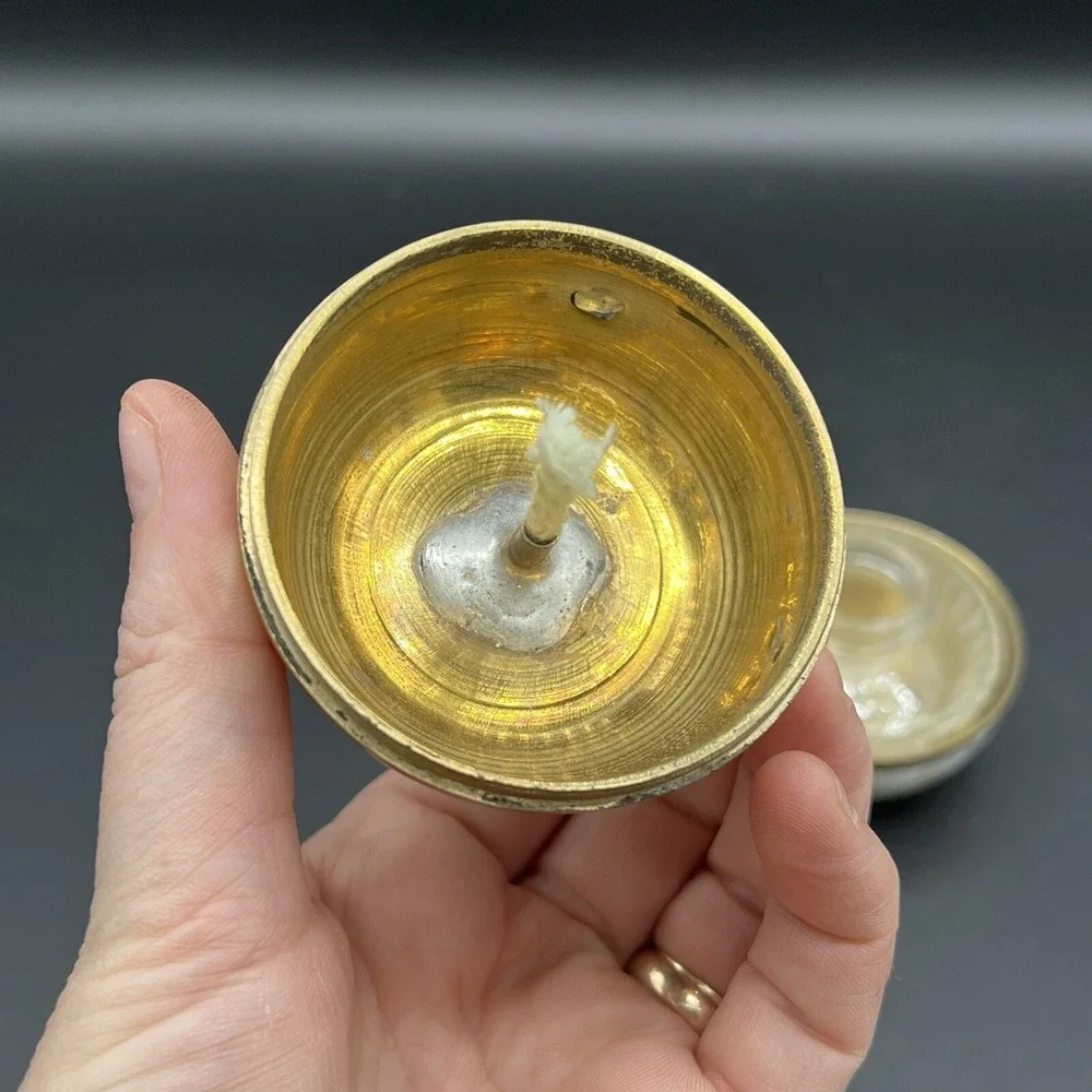 Ornate Brass  Mother of Pearl‎ Elephant Oil Lamp Glass Decorative Jeweled 4.5